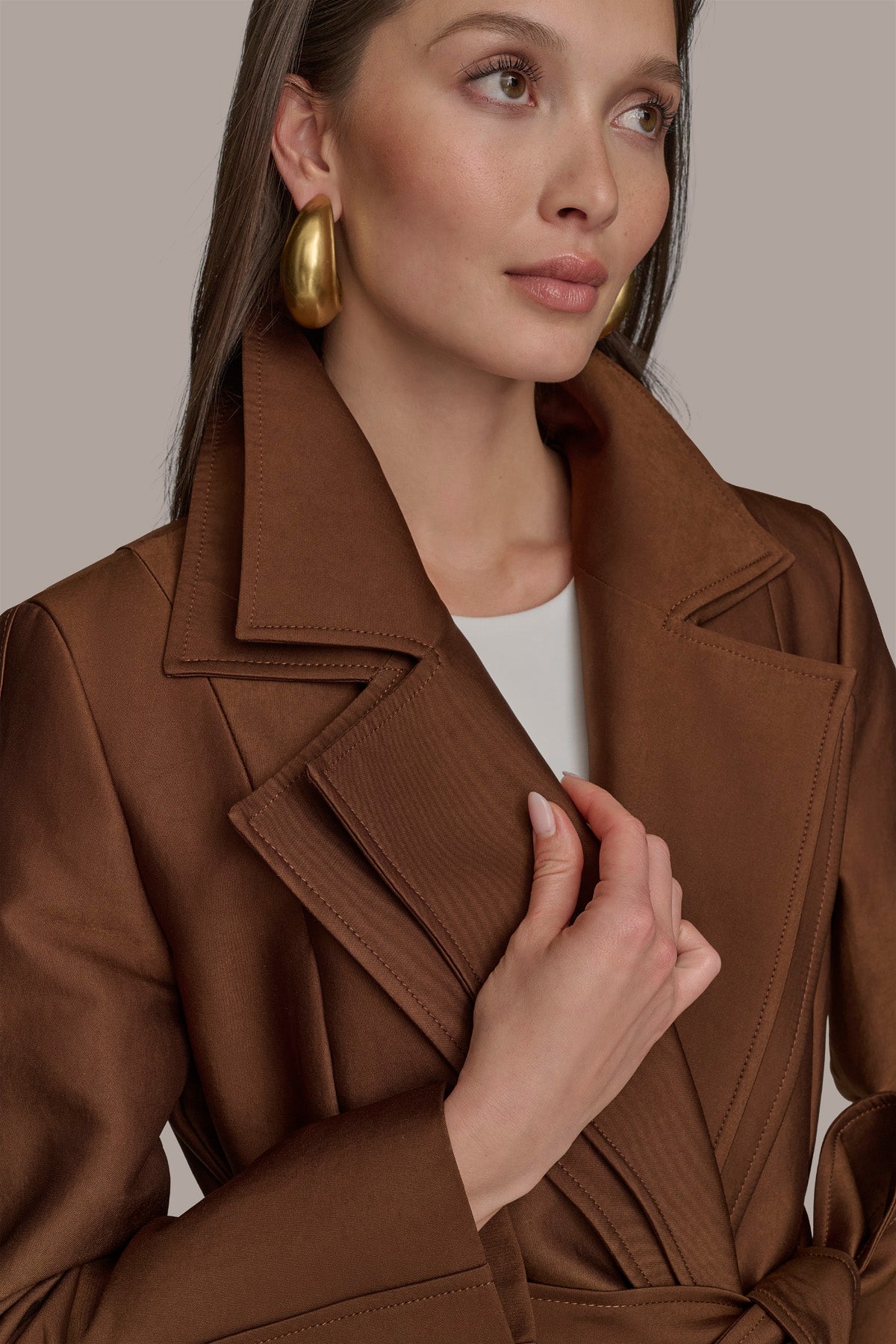 DOUBLE COLLAR SATIN TRENCH COAT