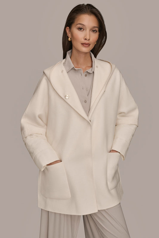 HOODED WOOL-BLEND CAPE COAT