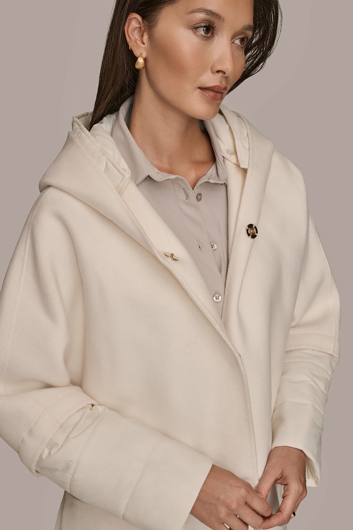 HOODED WOOL-BLEND CAPE COAT
