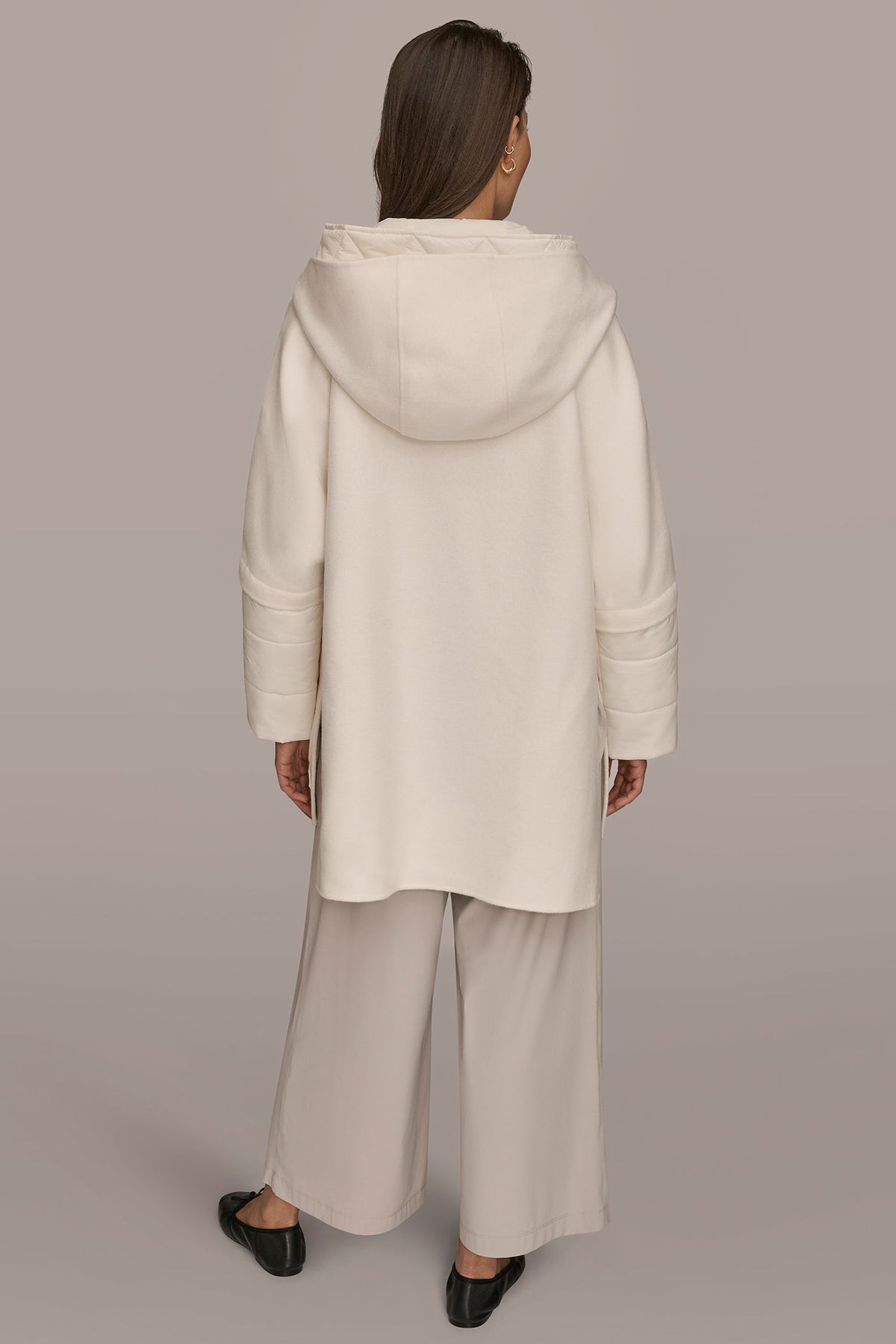 HOODED WOOL-BLEND CAPE COAT