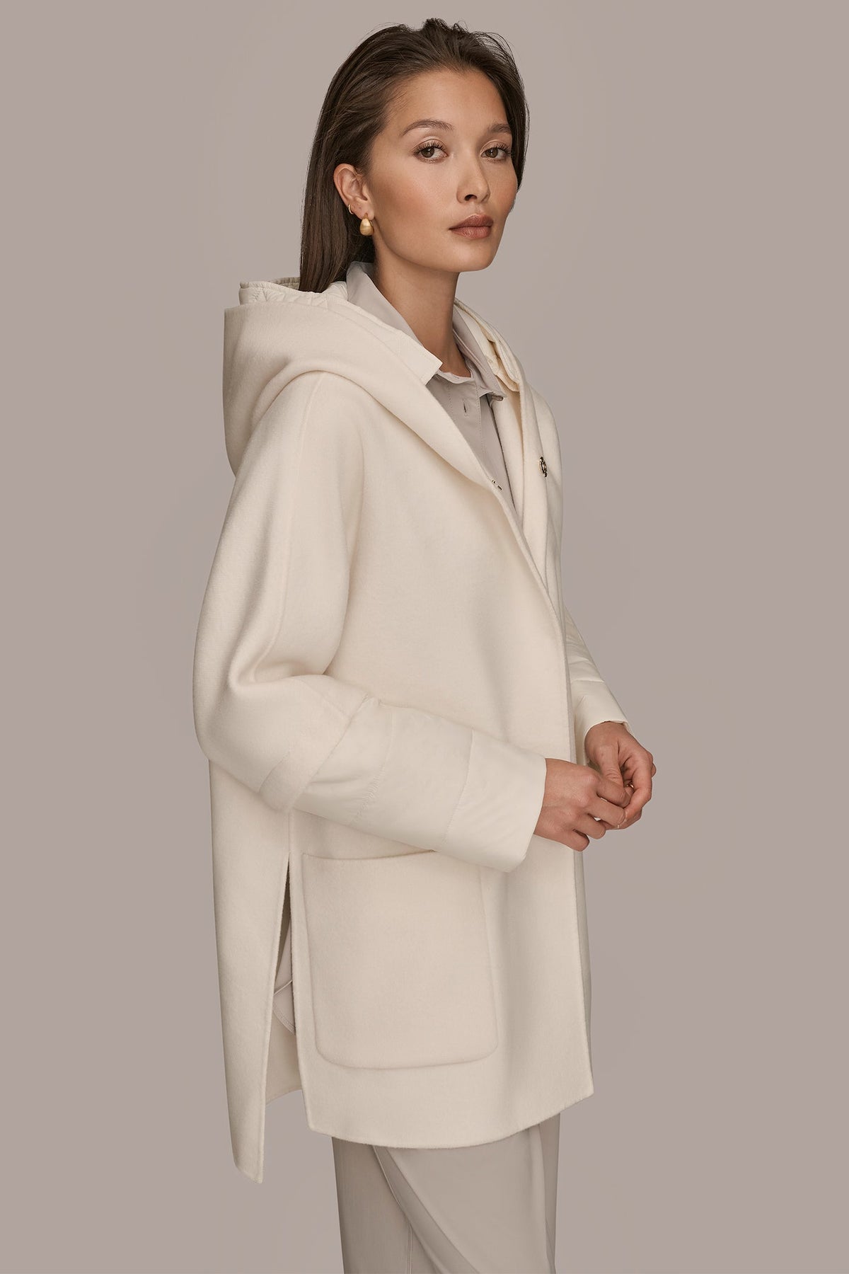 HOODED WOOL-BLEND CAPE COAT