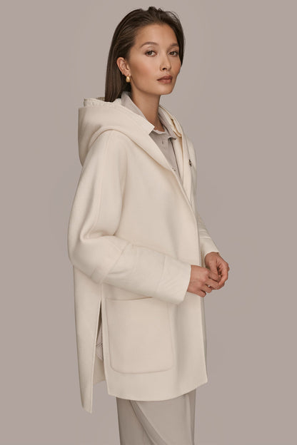 HOODED WOOL-BLEND CAPE COAT
