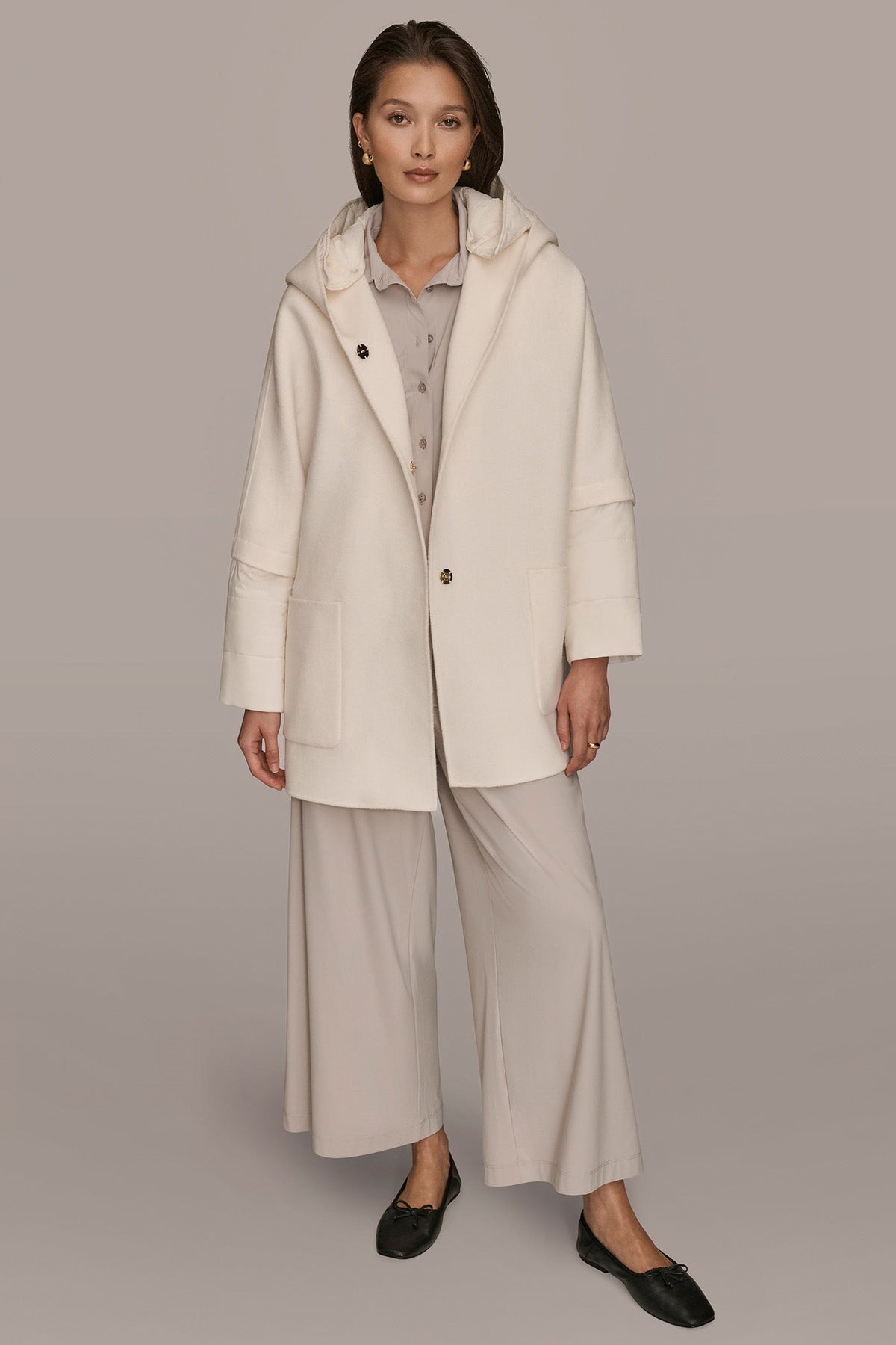 HOODED WOOL-BLEND CAPE COAT