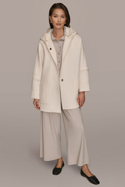 HOODED WOOL-BLEND CAPE COAT