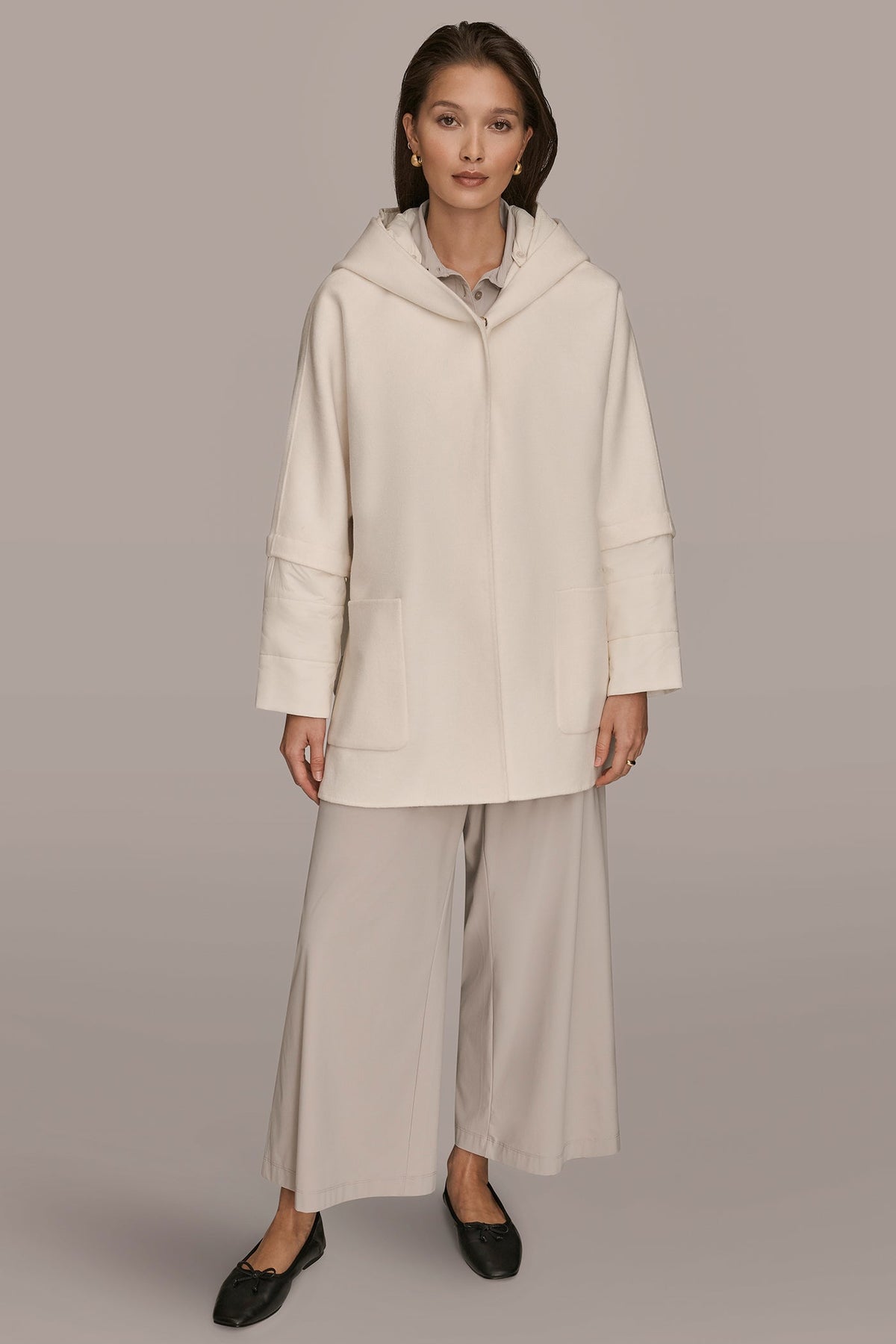 HOODED WOOL-BLEND CAPE COAT