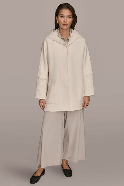 HOODED WOOL-BLEND CAPE COAT