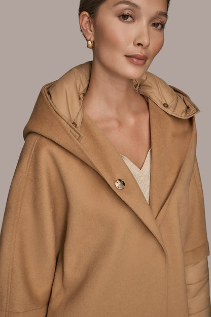 HOODED WOOL-BLEND CAPE COAT