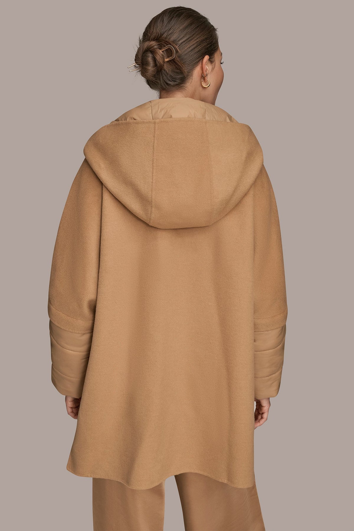 HOODED WOOL-BLEND CAPE COAT