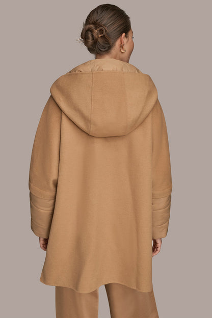 HOODED WOOL-BLEND CAPE COAT