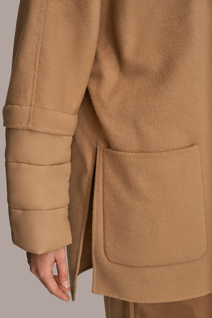 HOODED WOOL-BLEND CAPE COAT