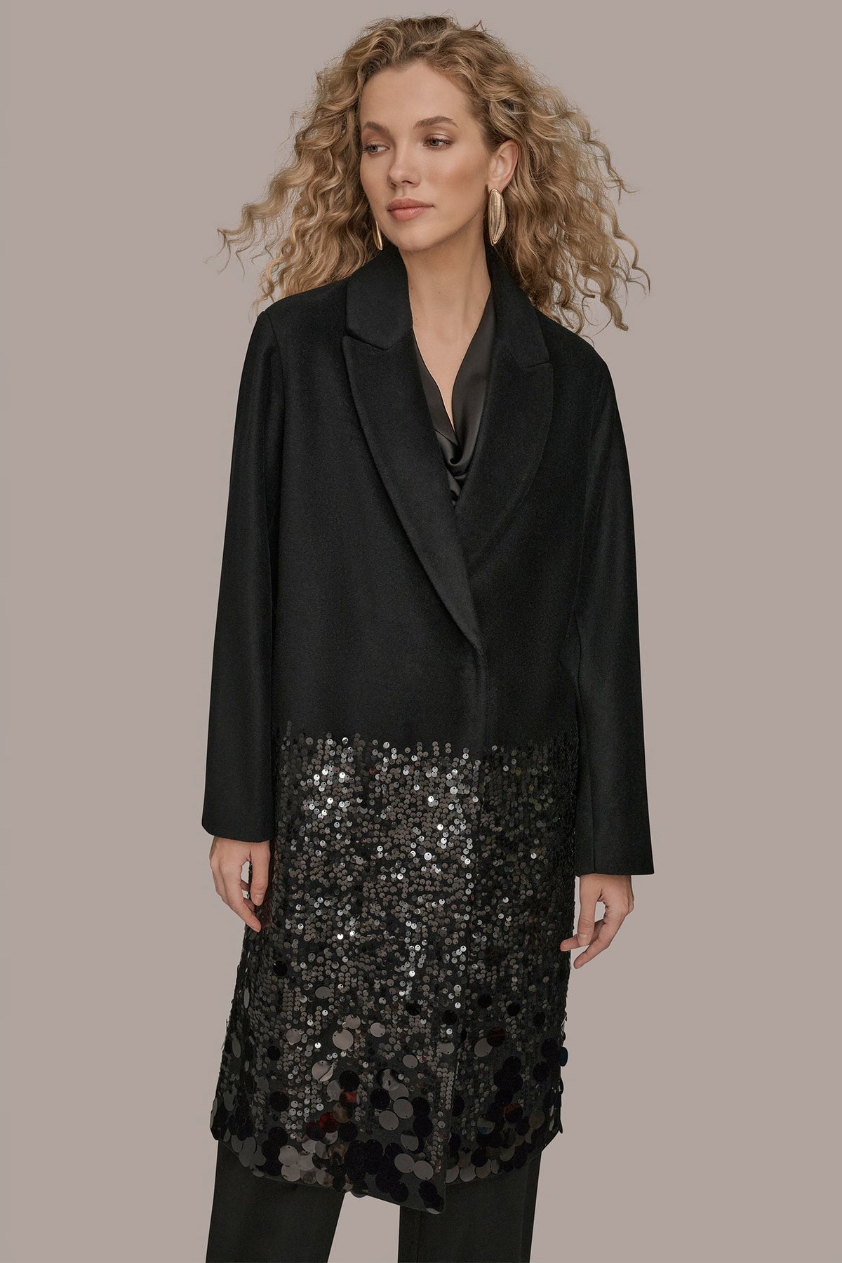 LONG SEQUIN WOOL-BLEND COAT