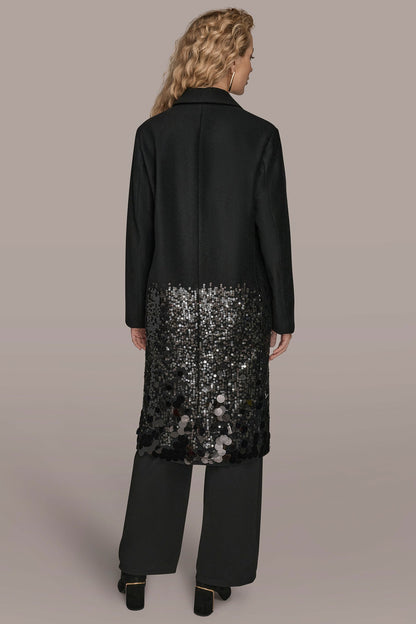 LONG SEQUIN WOOL-BLEND COAT