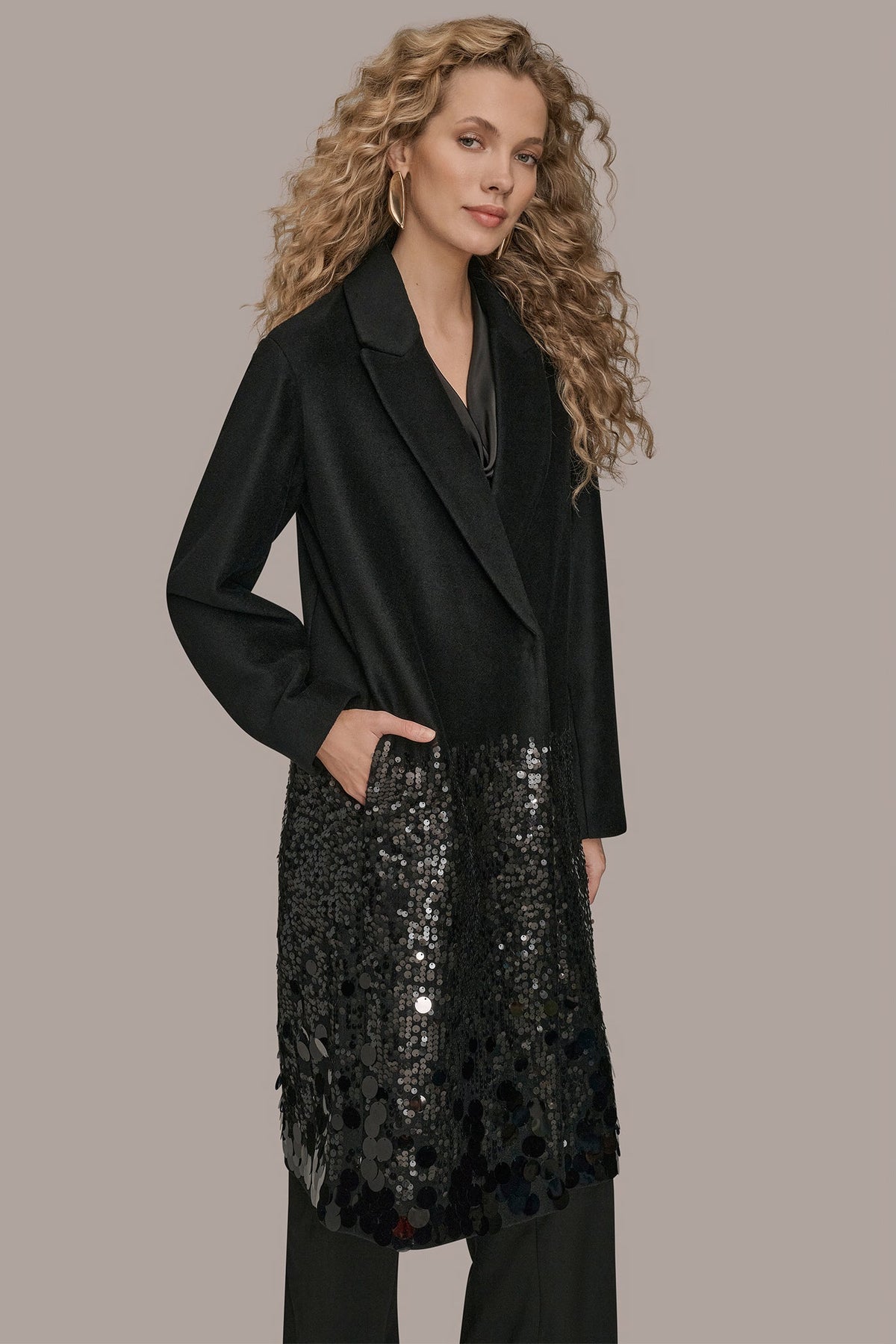 LONG SEQUIN WOOL-BLEND COAT