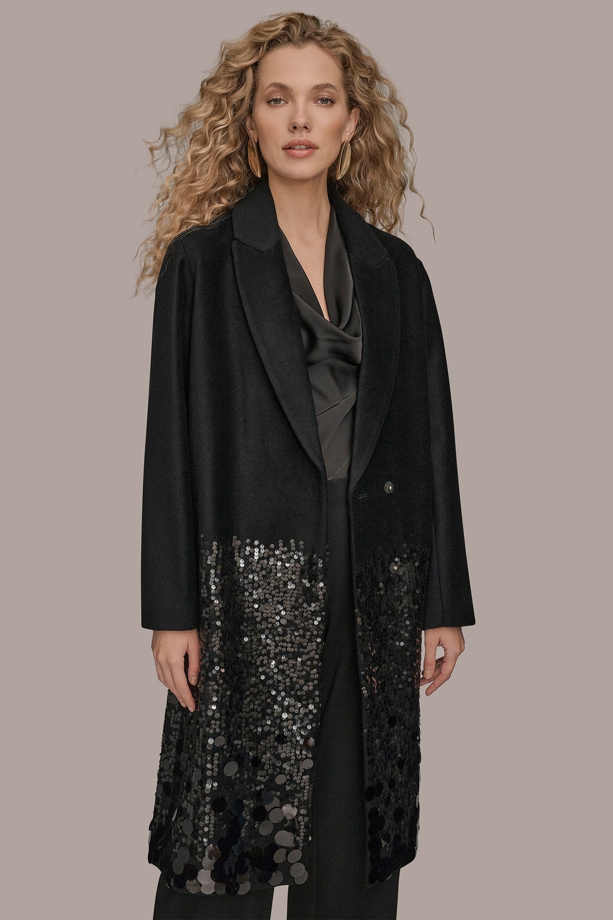 LONG SEQUIN WOOL-BLEND COAT
