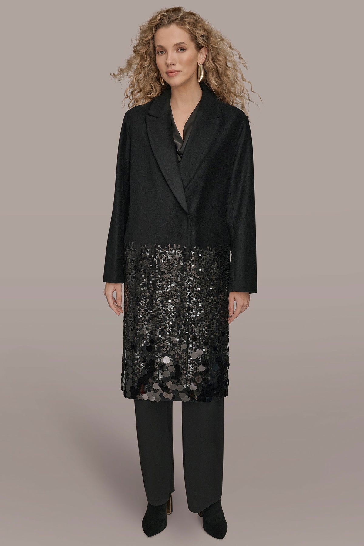 LONG SEQUIN WOOL-BLEND COAT