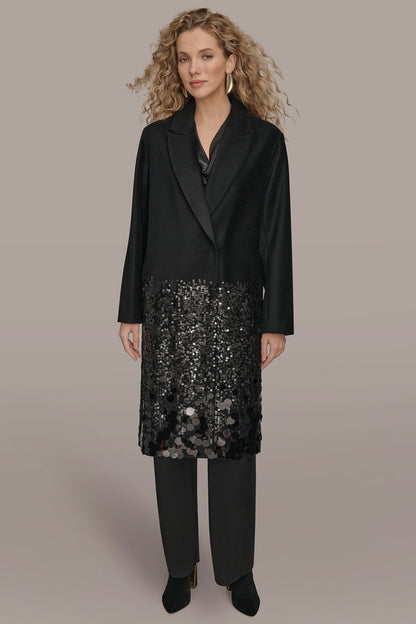 LONG SEQUIN WOOL-BLEND COAT