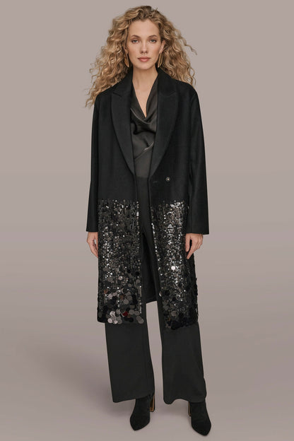 LONG SEQUIN WOOL-BLEND COAT