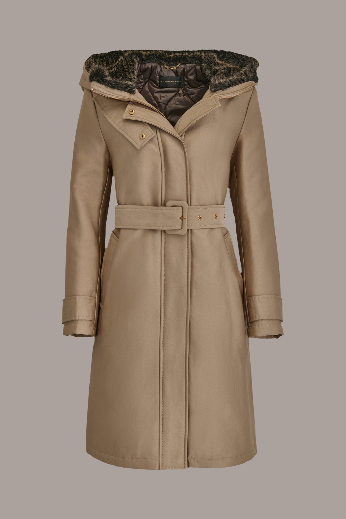 FAUX FUR TRIM LINED RAIN COAT