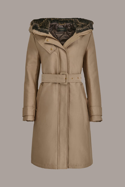 FAUX FUR TRIM LINED RAIN COAT