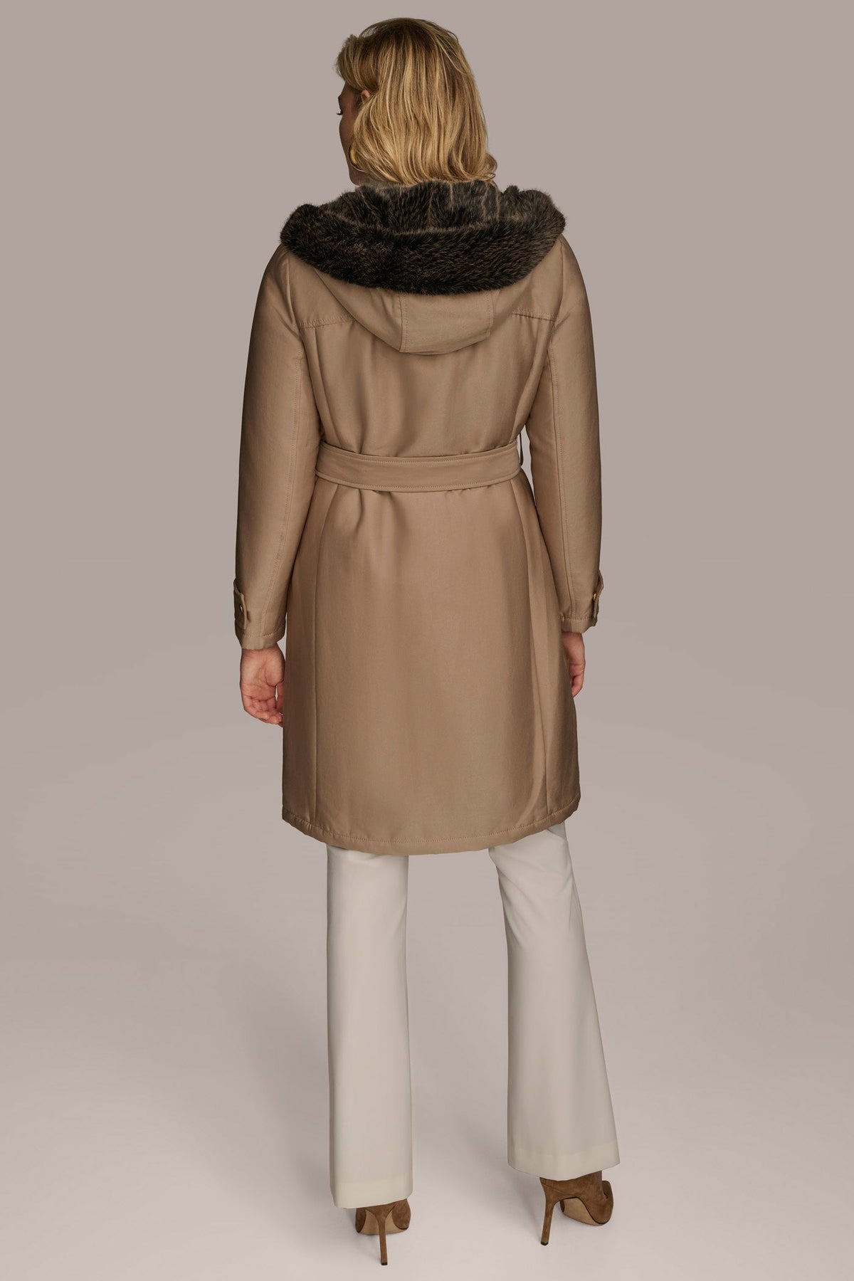 FAUX FUR TRIM LINED RAIN COAT