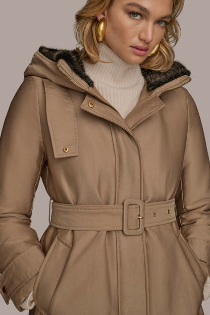 FAUX FUR TRIM LINED RAIN COAT