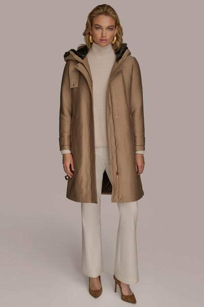FAUX FUR TRIM LINED RAIN COAT