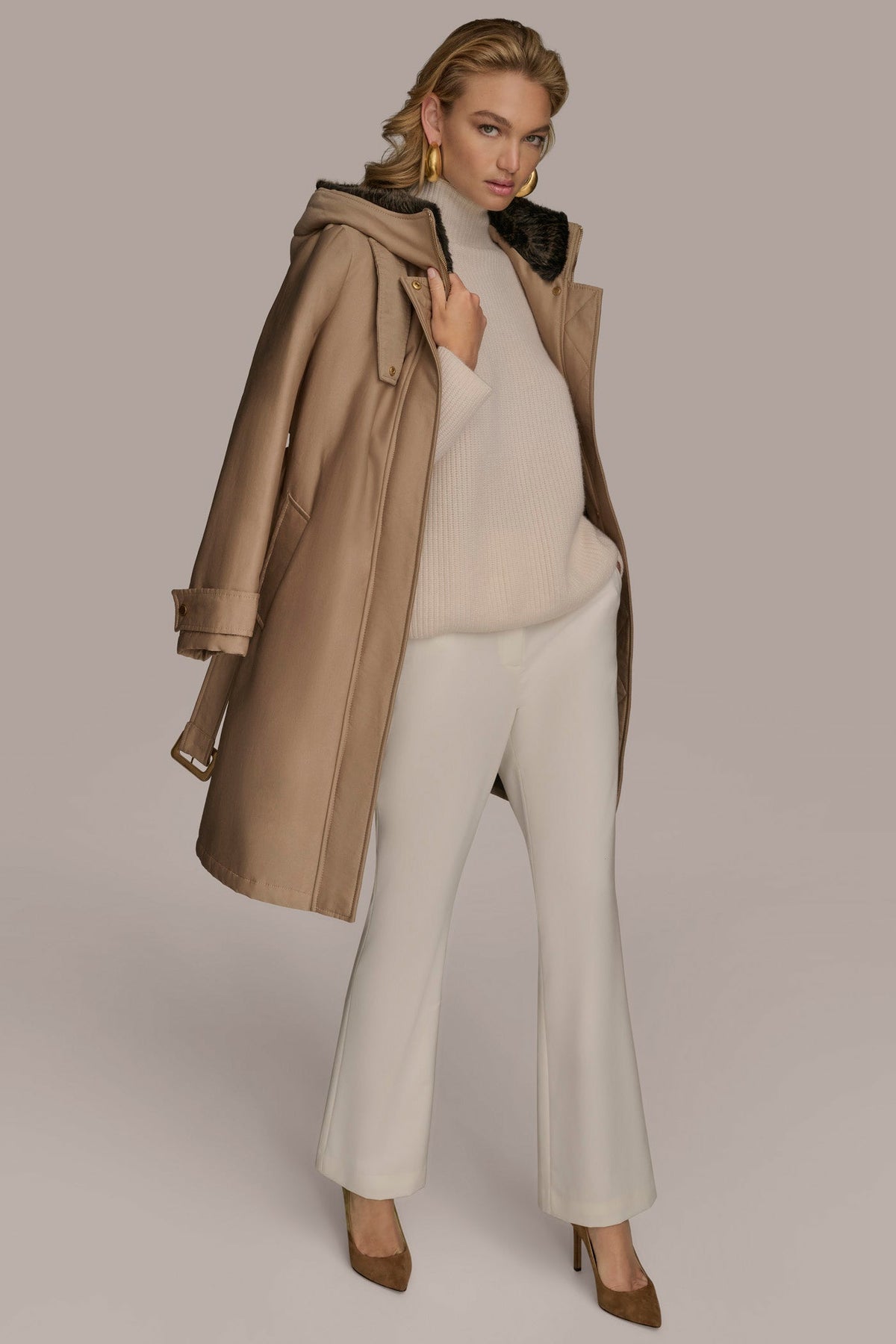 FAUX FUR TRIM LINED RAIN COAT