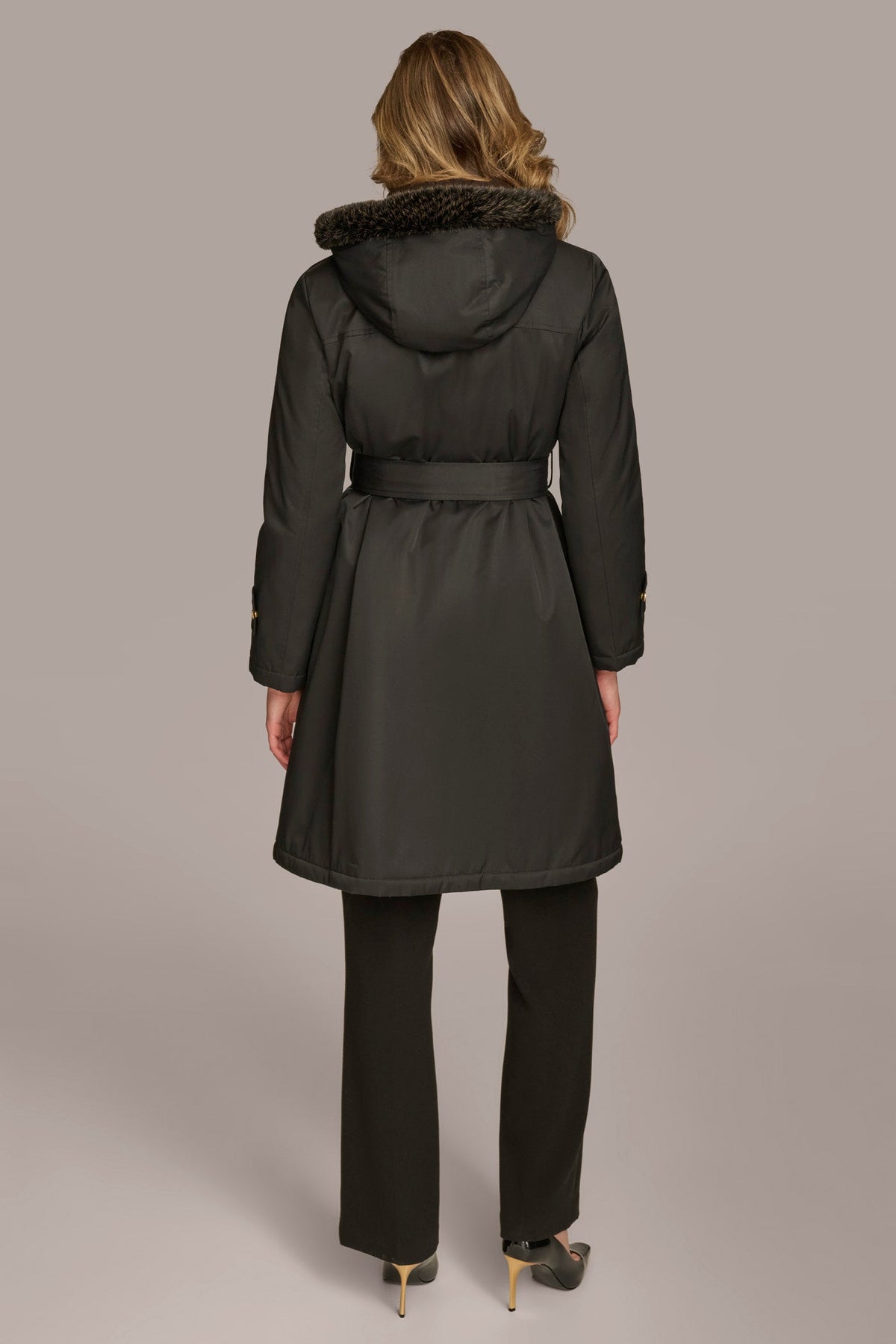 FAUX FUR TRIM LINED RAIN COAT