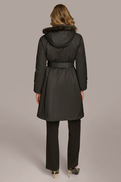 FAUX FUR TRIM LINED RAIN COAT
