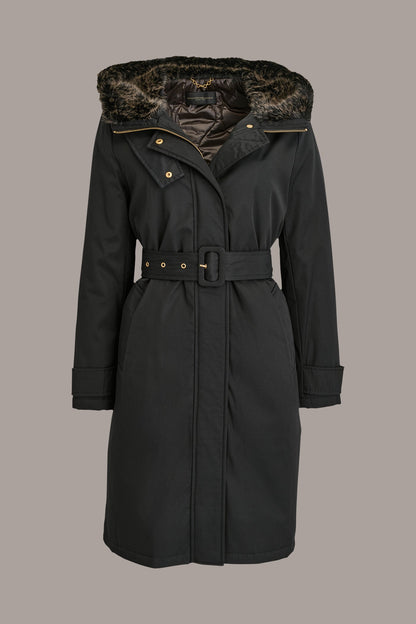 FAUX FUR TRIM LINED RAIN COAT