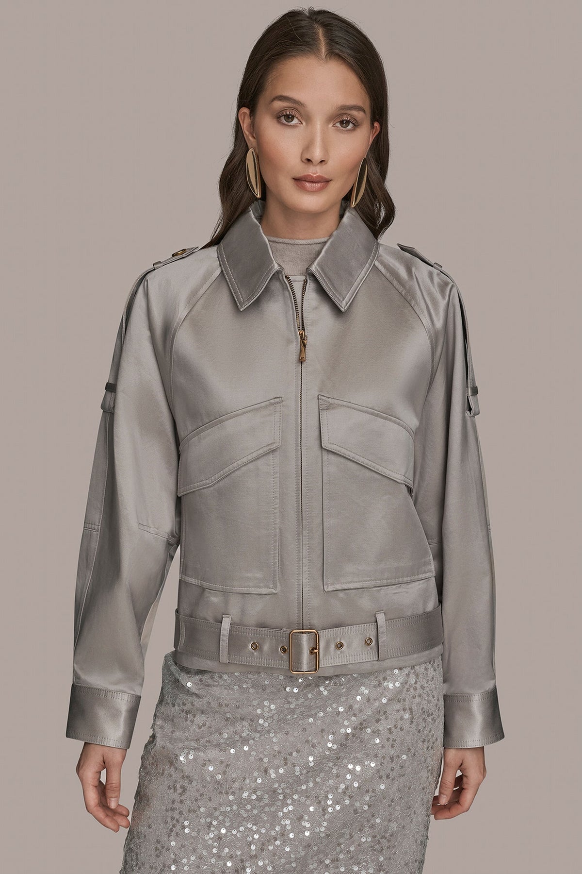 COTTON-BLEND SATIN BIKER JACKET