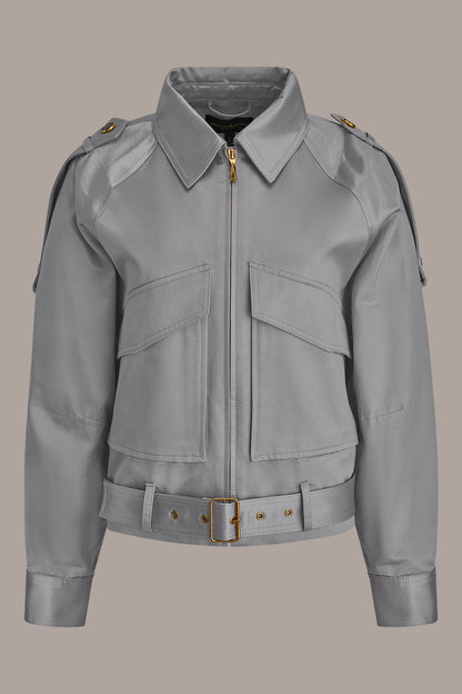 COTTON-BLEND SATIN BIKER JACKET