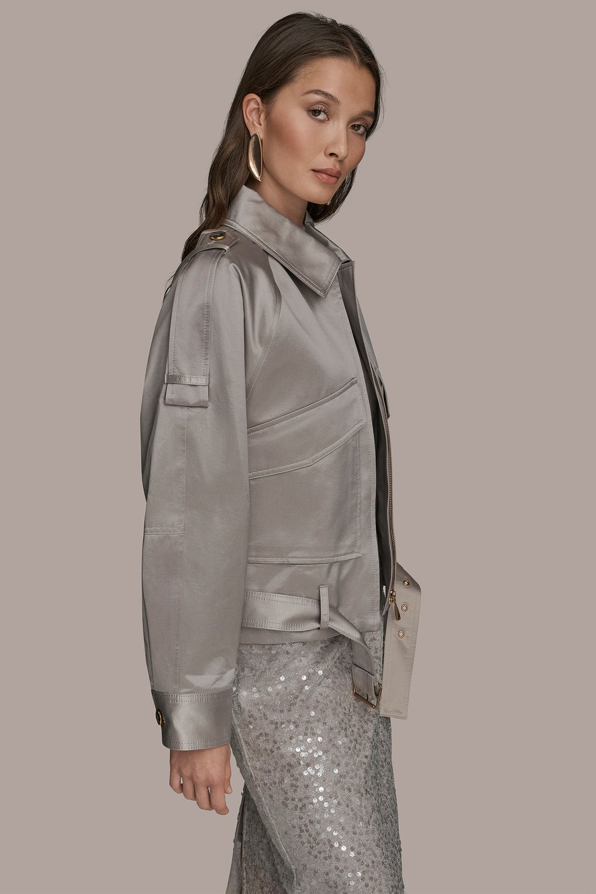 COTTON-BLEND SATIN BIKER JACKET