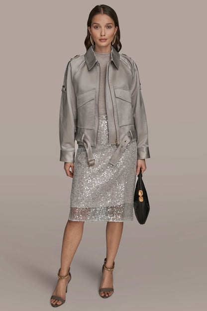 COTTON-BLEND SATIN BIKER JACKET