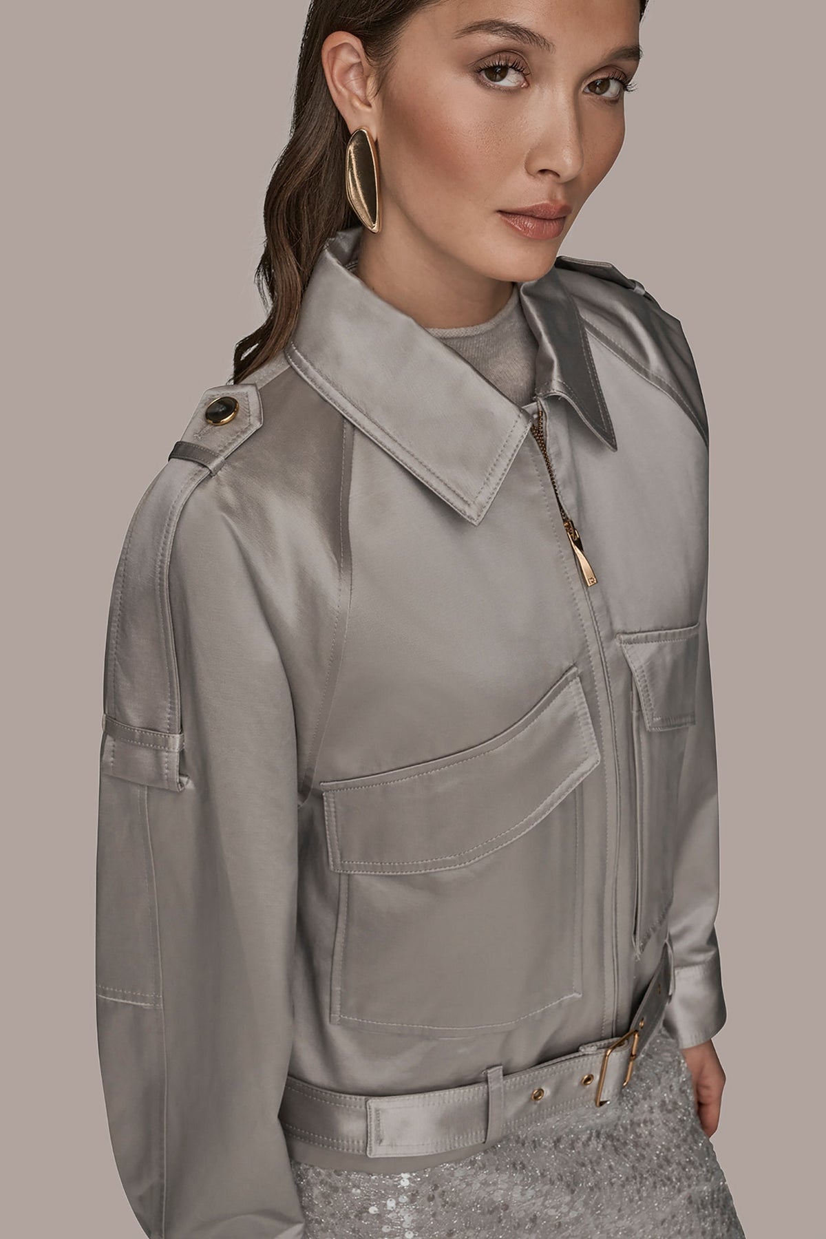 COTTON-BLEND SATIN BIKER JACKET
