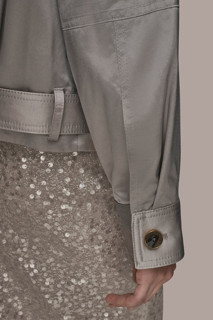 COTTON-BLEND SATIN BIKER JACKET