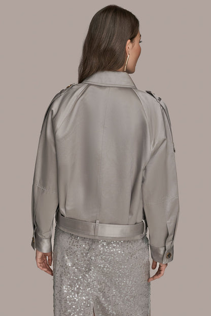 COTTON-BLEND SATIN BIKER JACKET