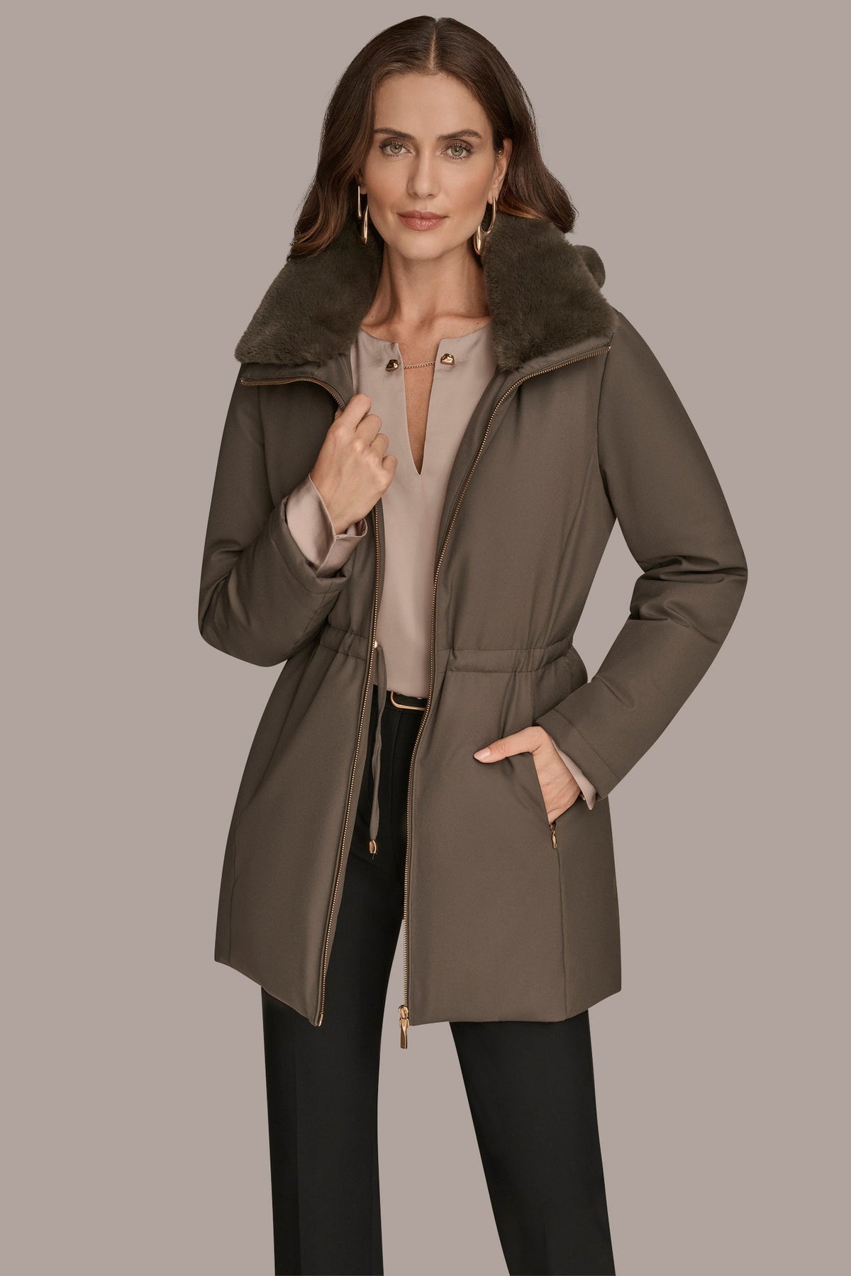 FAUX FUR LINED PUFFER