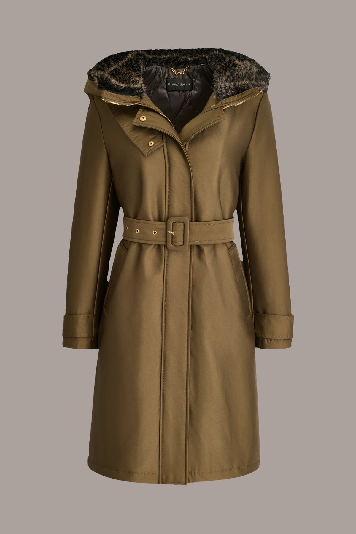 FAUX FUR TRIM LINED RAIN COAT