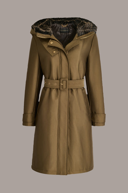 FAUX FUR TRIM LINED RAIN COAT