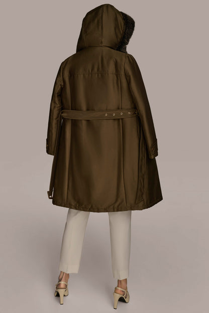 FAUX FUR TRIM LINED RAIN COAT
