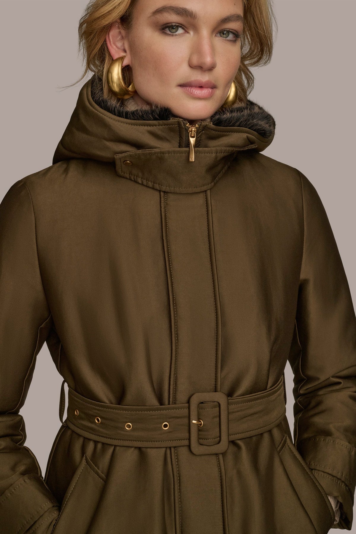 FAUX FUR TRIM LINED RAIN COAT