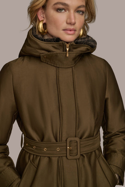 FAUX FUR TRIM LINED RAIN COAT