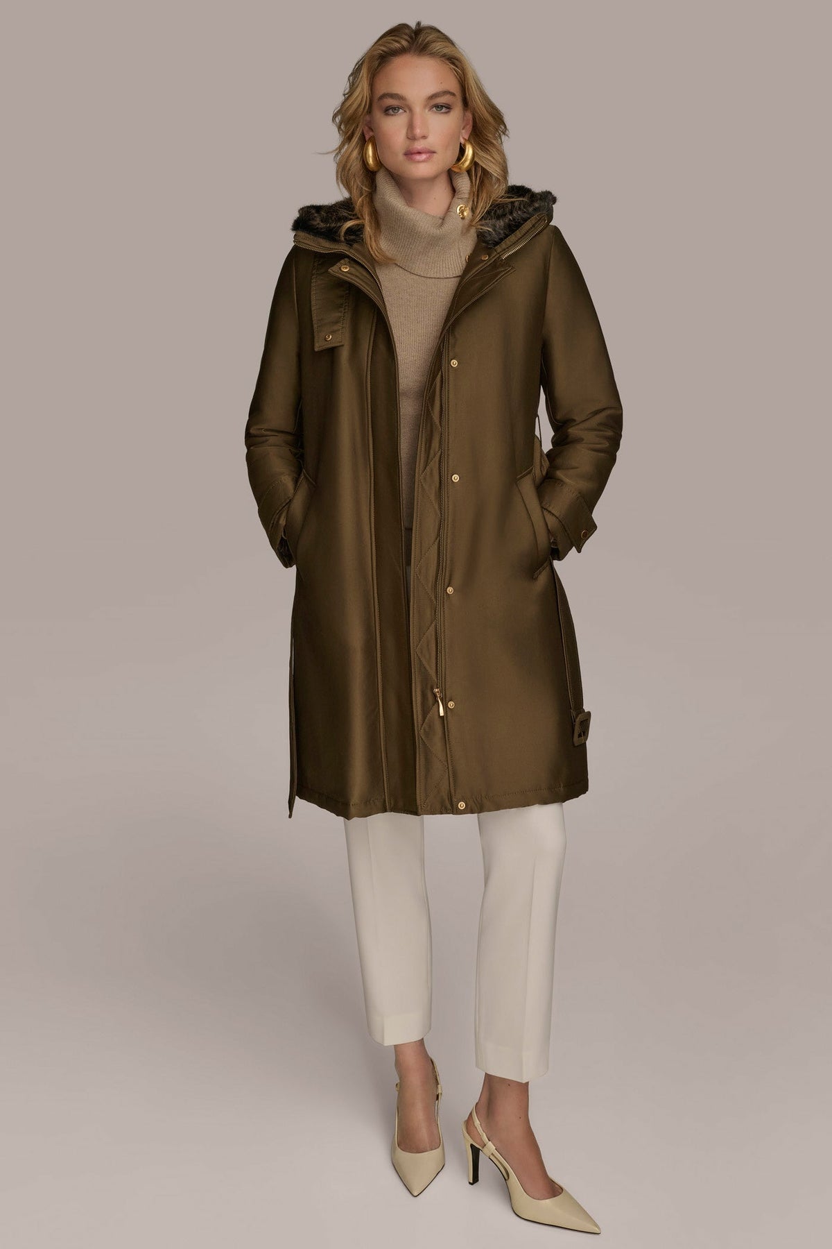 FAUX FUR TRIM LINED RAIN COAT