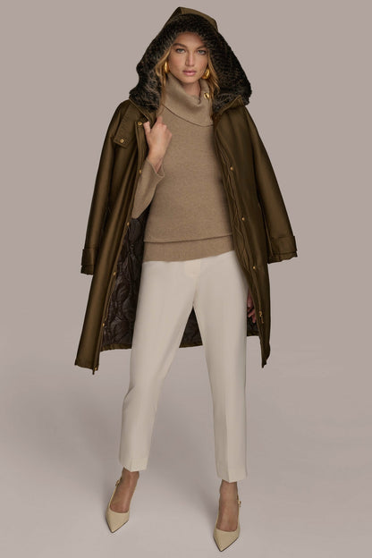 FAUX FUR TRIM LINED RAIN COAT