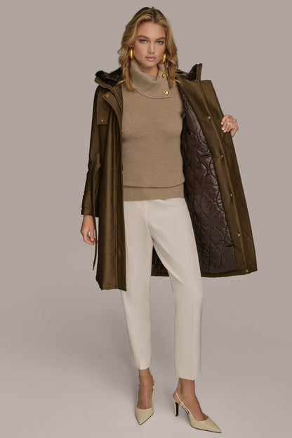 FAUX FUR TRIM LINED RAIN COAT