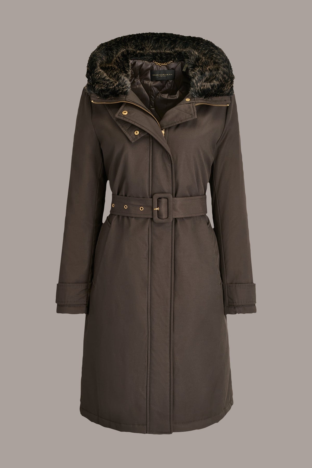 FAUX FUR TRIM LINED RAIN COAT