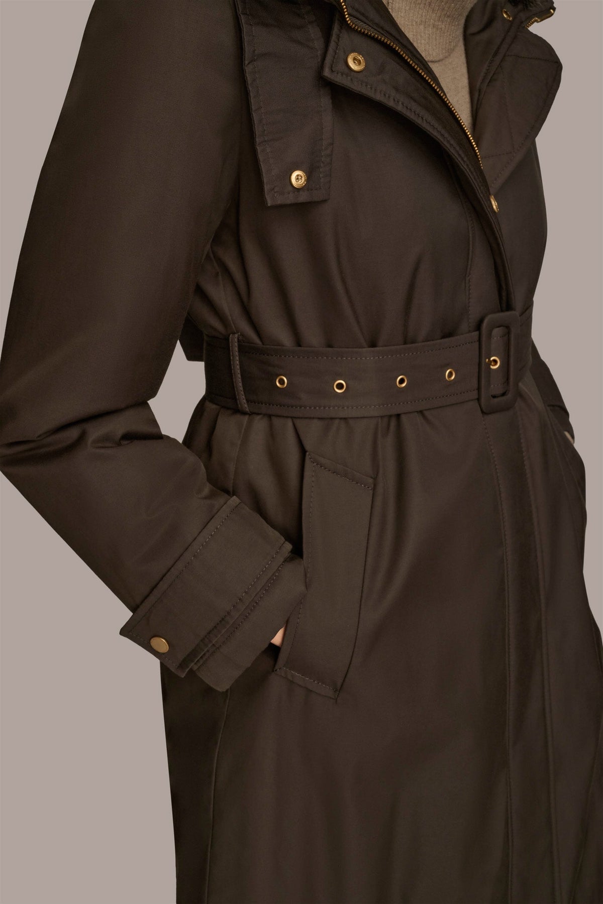 FAUX FUR TRIM LINED RAIN COAT