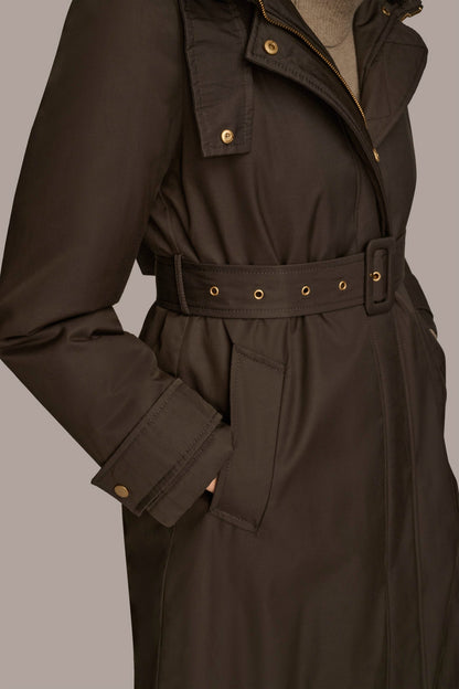 FAUX FUR TRIM LINED RAIN COAT