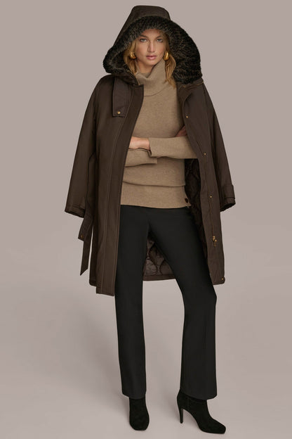 FAUX FUR TRIM LINED RAIN COAT